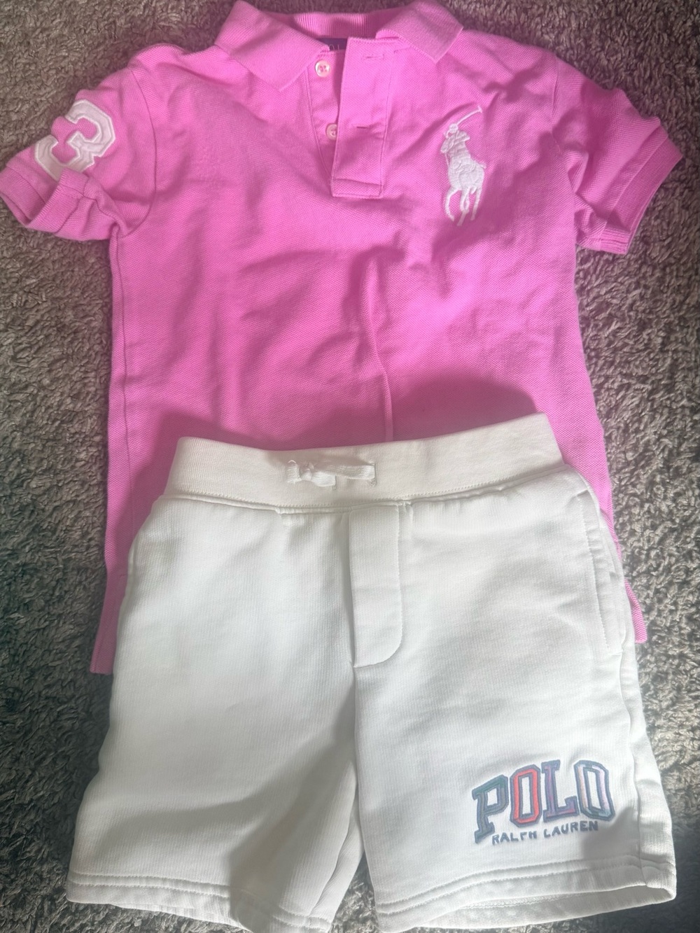 5T Boys Polo by Ralph Lauren Pink Polo Top with White Polo Short Set